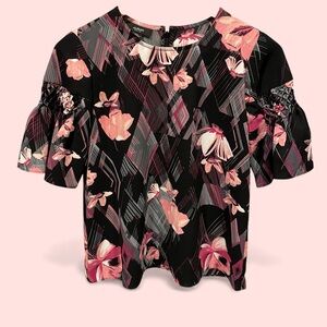 Cute ruffle woven sleeve floral cherry blossom blouse flowy boho